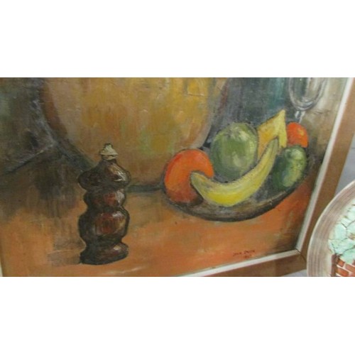 1450 - A still life oil on board painting signed John Smith, 1967.