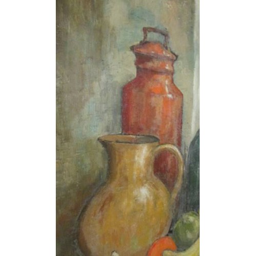 1450 - A still life oil on board painting signed John Smith, 1967.