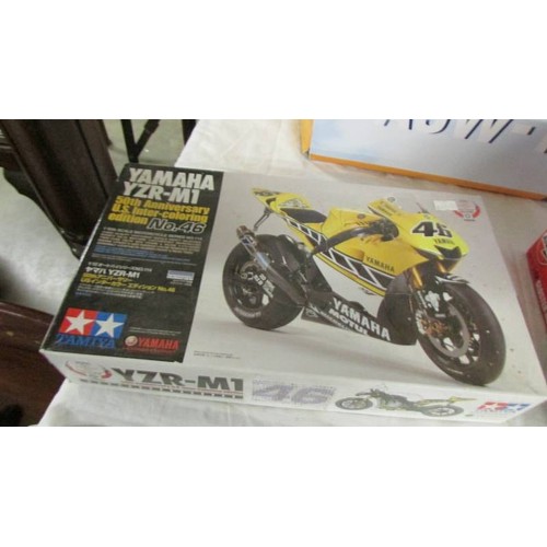 1472 - 4 Tamiya 1/12 scale motorcycle model kits, 2 Ducatti, 1 Hamond, 1 Yamaha, 1 started, other 3 sealed.... 