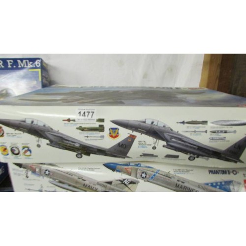 1477 - 3 Tamiya 1/32 scale model aircraft kigs including 2 Phantom (sealed) and a Boeing Strike Eagle part ... 