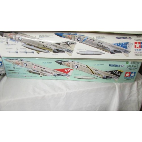 1477 - 3 Tamiya 1/32 scale model aircraft kigs including 2 Phantom (sealed) and a Boeing Strike Eagle part ... 