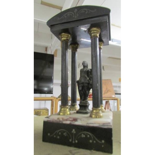 1526 - A Victorian black marble mantel clock with two Grecian style side pieces.