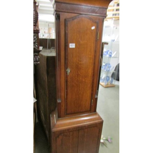 1571 - An oak cased Grandfather clock marked Mason, Chesterfield.