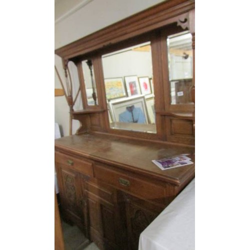 1584 - A late 19th century oak mirror backed sideboard. Collect only