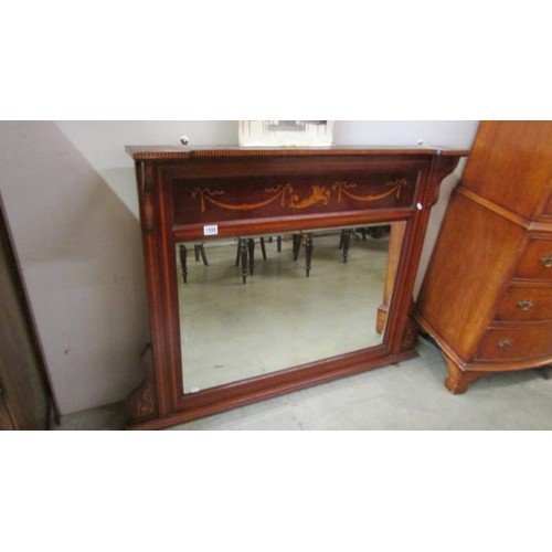 1596 - A good quality mahogany inlaid overmantel mirror.