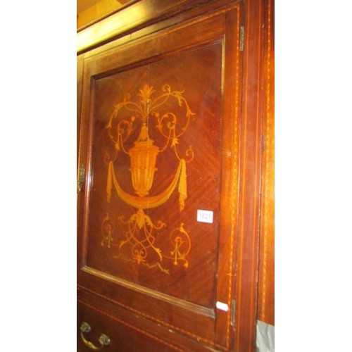 1621 - An Edwardian mahogany inlaid combination wardrobe.