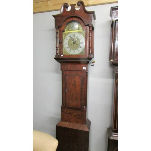 1627 - A mahogany 8 day Granfather clock with brass dial.