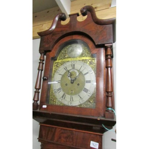 1627 - A mahogany 8 day Granfather clock with brass dial.