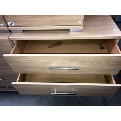 381 - 4 light wood effect bedroom chest of drawers 50cm x 36cm x Height 56cm. 75cm x 43cm x Height 85cm