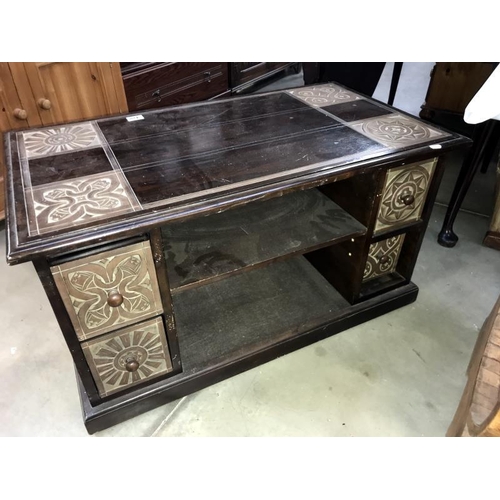 428 - A dark wood stained coffee table with 4 drawers & 2 shelves - 92cm x 51cm x 50cm high