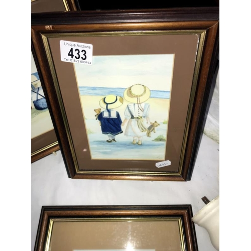 433 - 3 framed & glazed beach scene watercolours signed J.T. (Theobold)