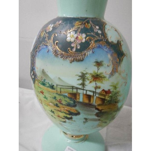 503 - Two Victorian hand painted glass vases.