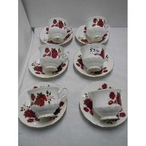 534 - A set of six tea cups and saucers.