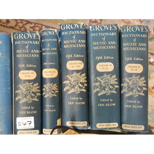 547 - Several volumes of Groves History of Music and Musicians.