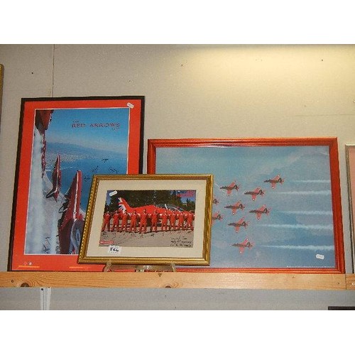 564 - Three framed and glazed prints of the Red Arrows (2 signed) and one airplane print.