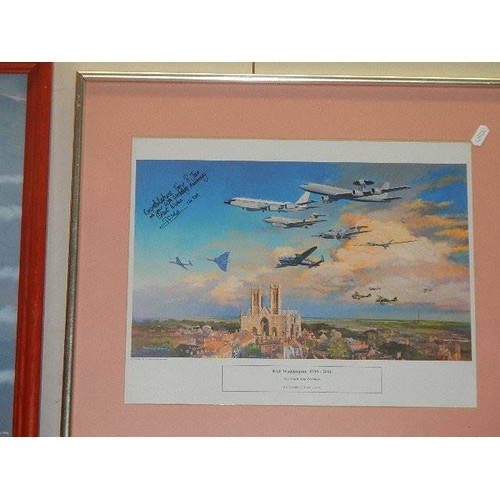 564 - Three framed and glazed prints of the Red Arrows (2 signed) and one airplane print.