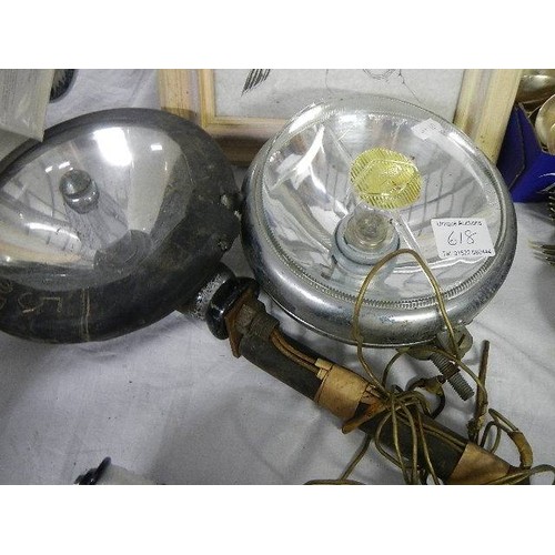 618 - A pair of old car head lamps.