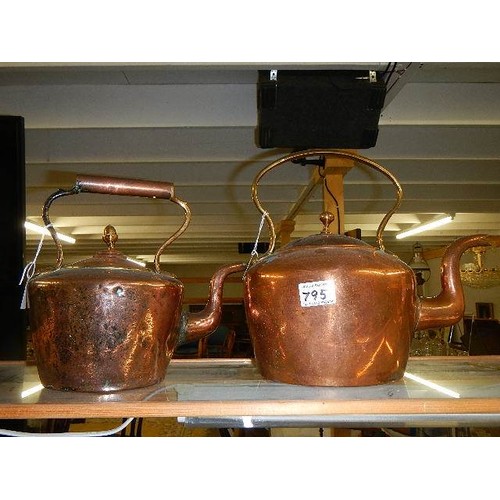 795 - Two copper kettles.