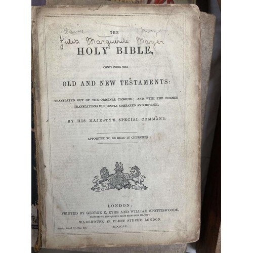 606 - A mixed lot of religious books including 1820 Bible (cover present but detached), other Bibles and l... 