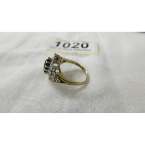 1020 - A yellow gold diamond and sapphire ring, size K, 3.2 grams (Hallmark indistinguishable)