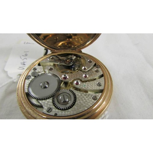 1102 - A gold plated full hunter pocket watch marked Dennison Watch Case Co., Ltd., In working order.