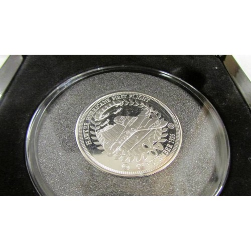 1159 - An 80th anniversary Hurricane first flight commemorative silver Peidfort crown coin, 50 grams.