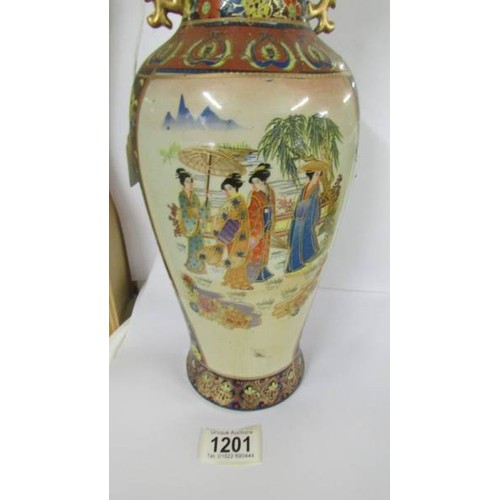 1201 - A 35 cm tall Satsuma vase (no markings).