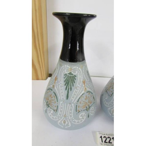 1221 - A pair of Lovatt's Langley leadglaze vases, 20 cm.