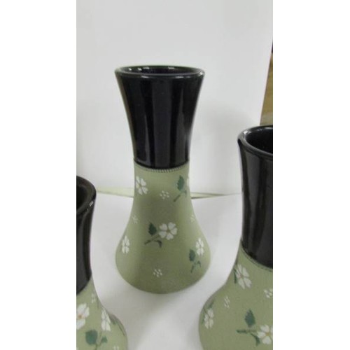 1234 - Three Lovatt's Langley lead glazed vases, 14 cm, 18 cm and 20 cm.