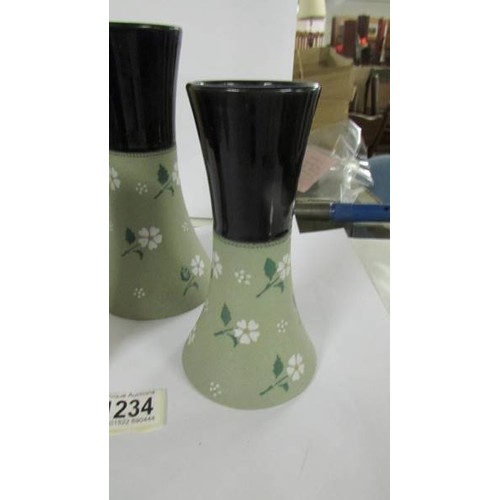 1234 - Three Lovatt's Langley lead glazed vases, 14 cm, 18 cm and 20 cm.