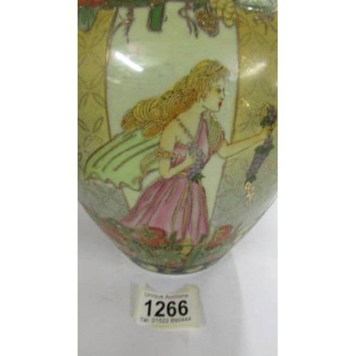 1266 - A hand painted vase decorated with figures and flowers.