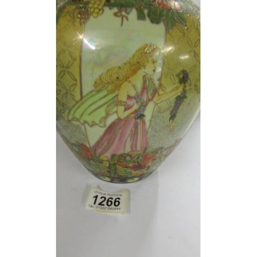 1266 - A hand painted vase decorated with figures and flowers.