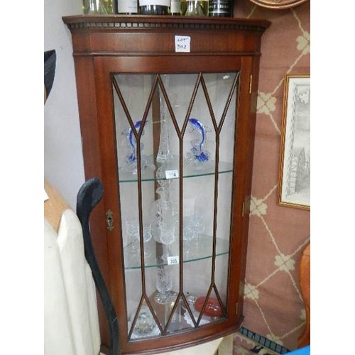 302 - A good mahogany astragal glazed wall mounting corner cabinet.   COLLECT ONLY.