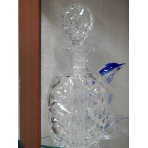 305 - A good quality mid 20C oval cut glass decanter and six glasses.   COLLECT ONLY.