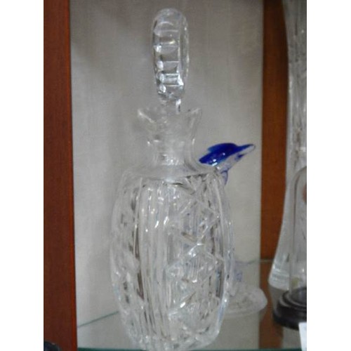 305 - A good quality mid 20C oval cut glass decanter and six glasses.   COLLECT ONLY.