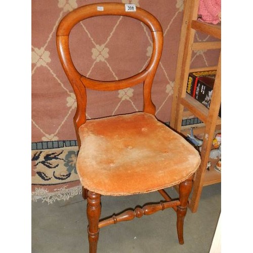 308 - A mahogany hoop back bedroom chair.   COLLECT ONLY.