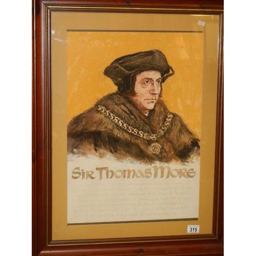 315 - An oak framed and glazed study of Sir Thomas More.   COLLECT ONLY.