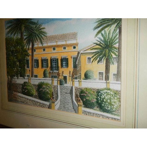 327 - Two framed and glazed watercolours of houses.   COLLECT ONLY.