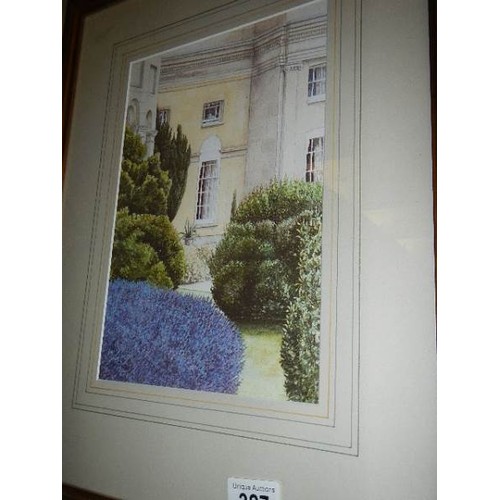 327 - Two framed and glazed watercolours of houses.   COLLECT ONLY.