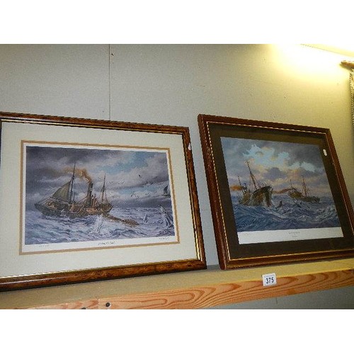 375 - A framed and glazed 'Bow Wazve Riders' print 189/300 (58 x 49 cm) and 'Sharing the Catch' 22/350 (57... 