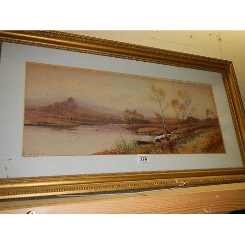 379 - A gilt framed watercolour signed Donald Grahame, 90 x 40 cm, COLLECT ONLY.