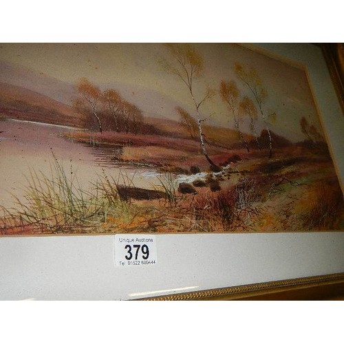 379 - A gilt framed watercolour signed Donald Grahame, 90 x 40 cm, COLLECT ONLY.