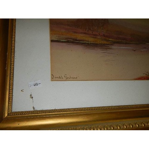 379 - A gilt framed watercolour signed Donald Grahame, 90 x 40 cm, COLLECT ONLY.