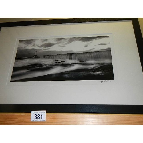 381 - A framed and glazed photo of 'Breakwater Aberdeen Harbour' by Ray Smith, 77 x 49 cm. COLLECT ONLY.