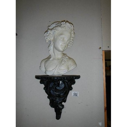 332 - A bust of a young girl on a French style wall bracket.   COLLECT ONLY.