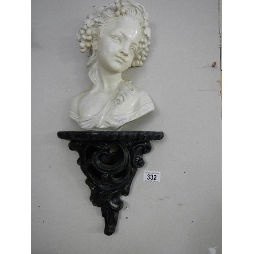 332 - A bust of a young girl on a French style wall bracket.   COLLECT ONLY.