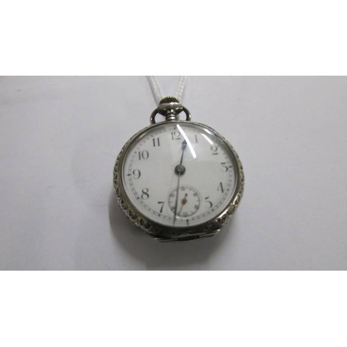 1108 - A 19th-century Omega silver ladies fob watch.