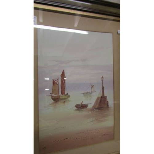 1305 - A pair of framed and glazed seascape water colour paintings signed H Norton, 57 x 44 cm.