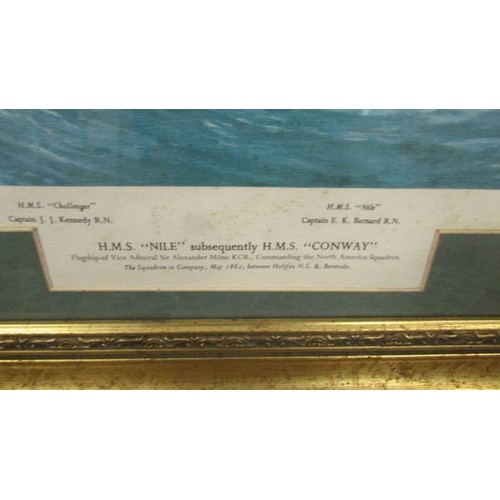 1307 - A gilt framed and glazed nautical scene entitled 