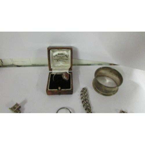 1097 - A mixed lot of silver and white metal items including silver vesta, silver napkin ring etc.,